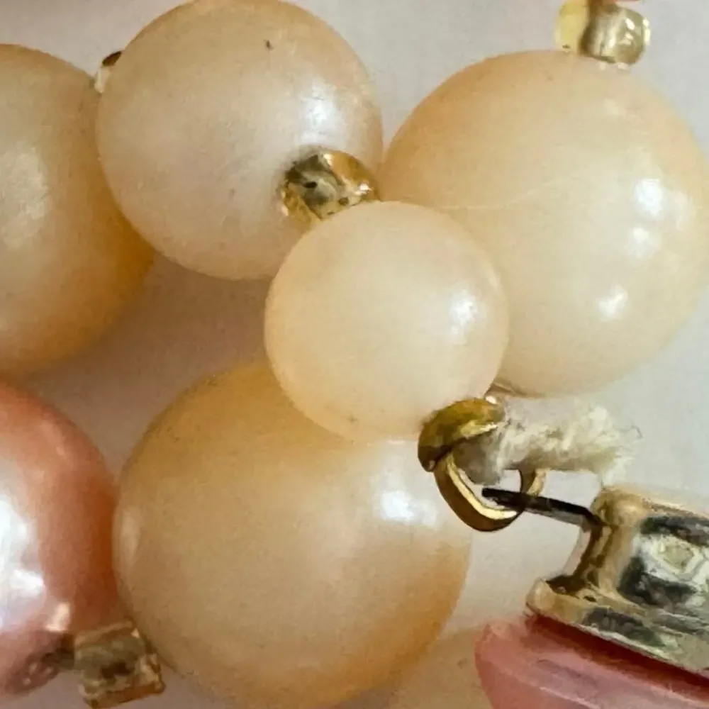 1960’s Vintage Graduated Pearl Japanese Acrylic 2 Row 18” Necklace Beaded Choker